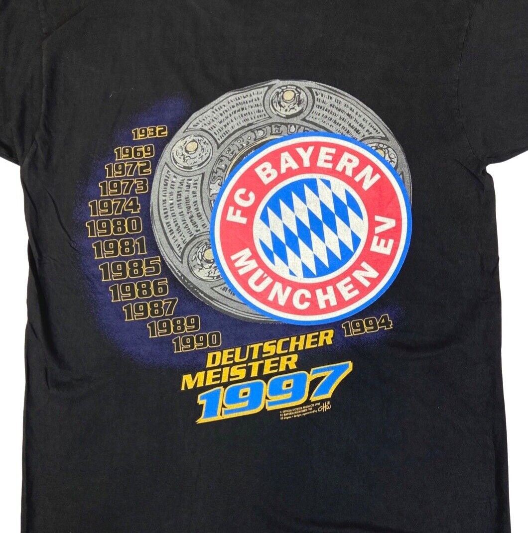 Vintage Rare 1997 Black Bayern Munich Graphic Football Tee T-shirt M