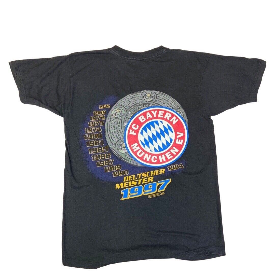 Vintage Rare 1997 Black Bayern Munich Graphic Football Tee T-shirt M