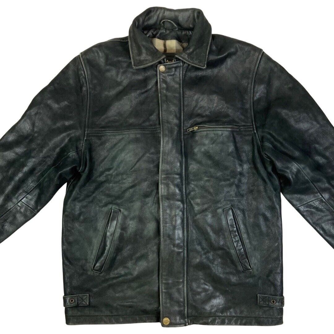 Vintage 90s Black Leather Zip Down Jacket L