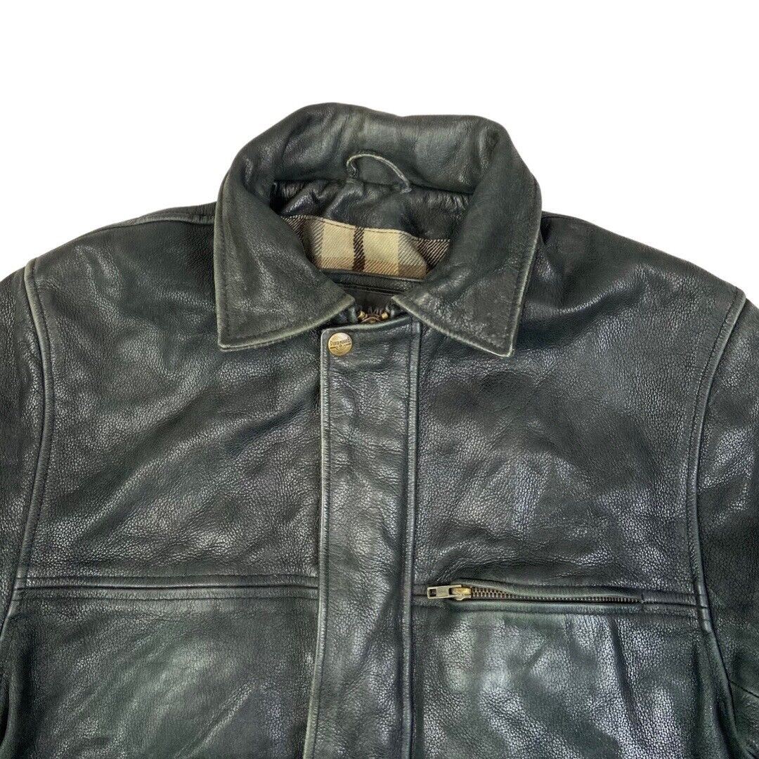 Vintage 90s Black Leather Zip Down Jacket L