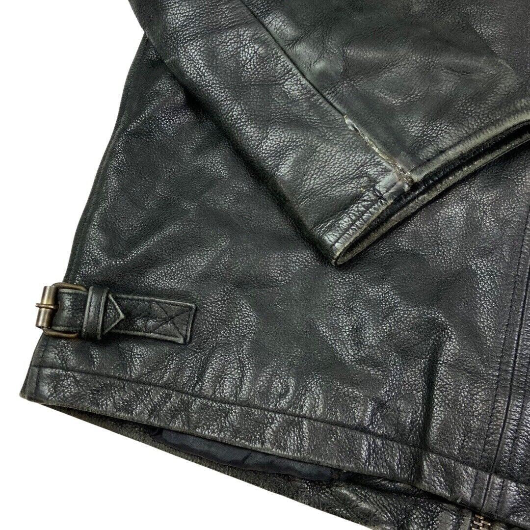 Vintage 90s Black Leather Zip Down Jacket L