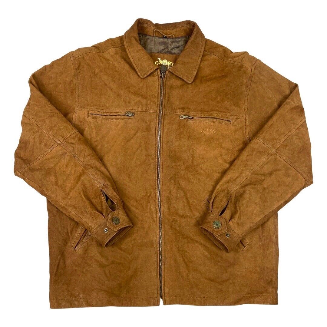 Vintage 90s Orange Brown Suede Zip Down Camel Collection Embroidered Jacket XL