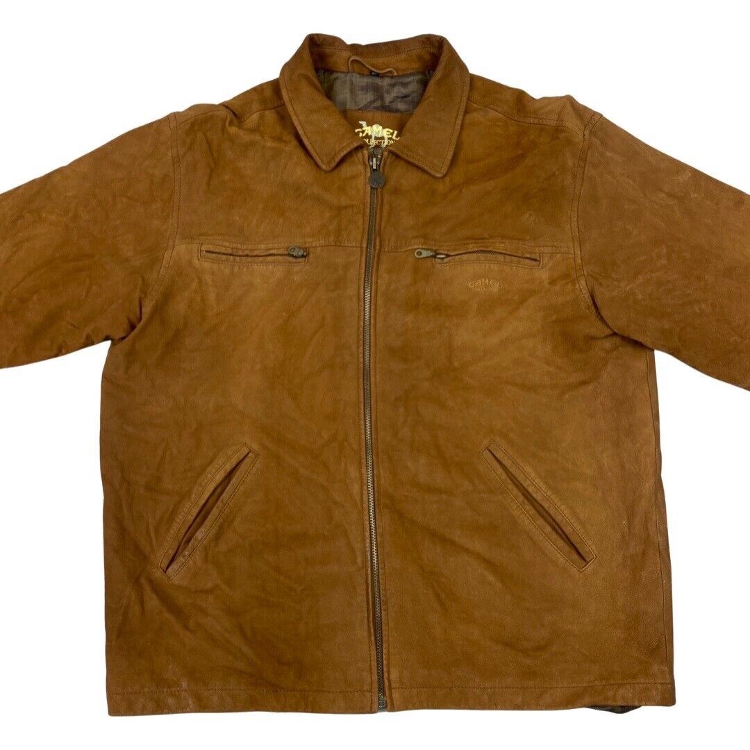 Vintage 90s Orange Brown Suede Zip Down Camel Collection Embroidered Jacket XL