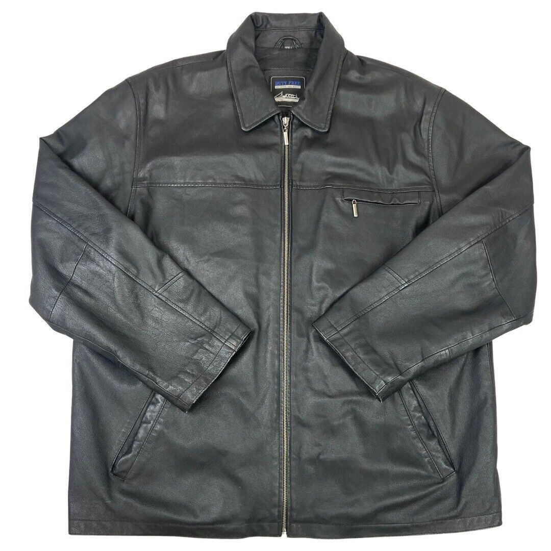 Vintage 90s Black Leather Zip Down Jacket XXL