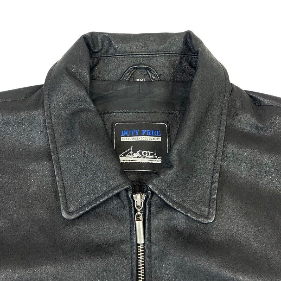 Vintage 90s Black Leather Zip Down Jacket XXL