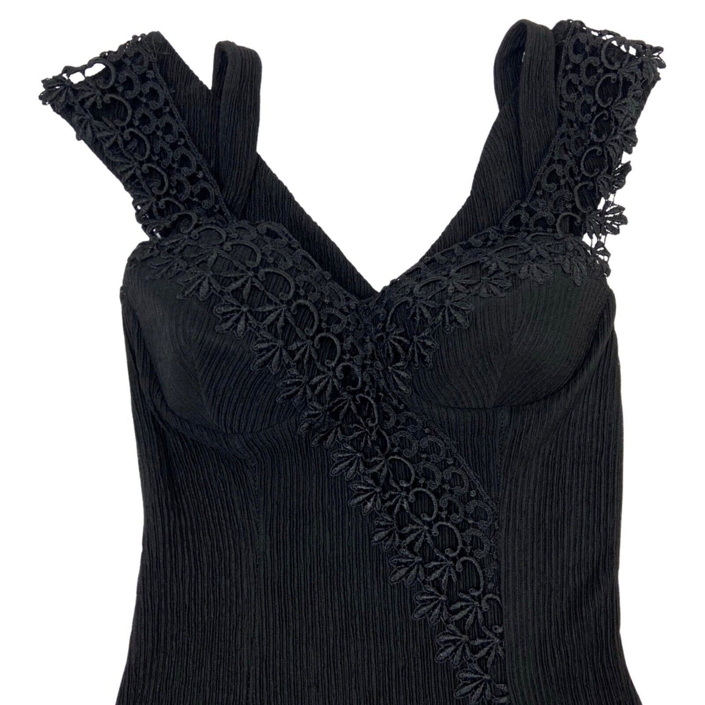 Vintage 90s Black Ribbed Lace Skater Party Dress 6 XS