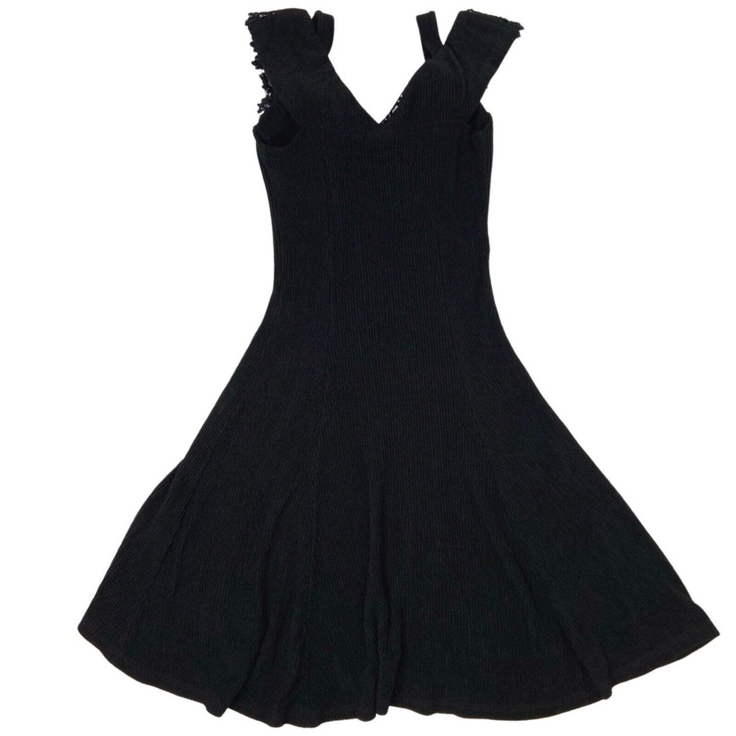 Vintage 90s Black Ribbed Lace Skater Party Dress 6 XS