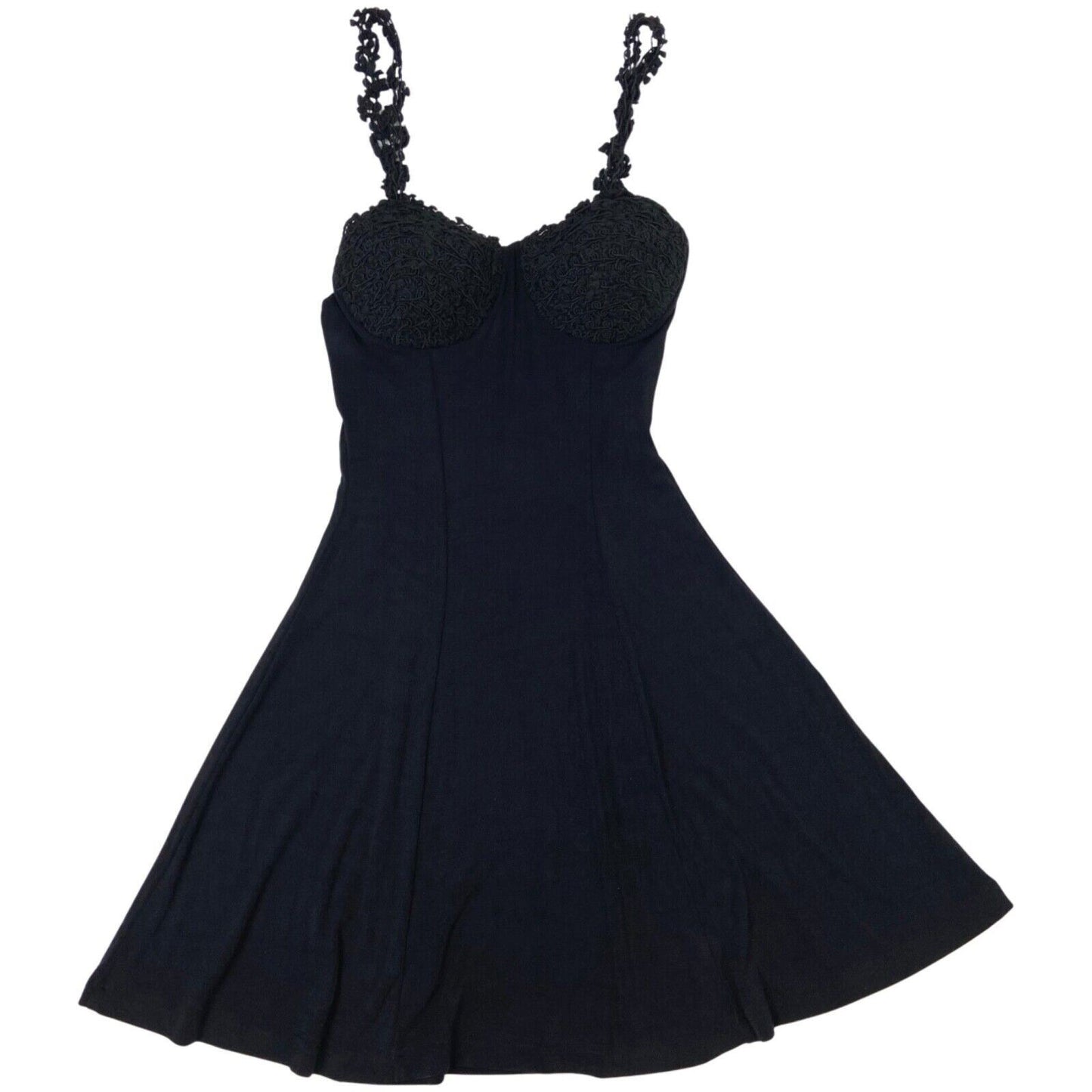 Vintage 90s Black Body-Con Skater Party Dress 6 XS