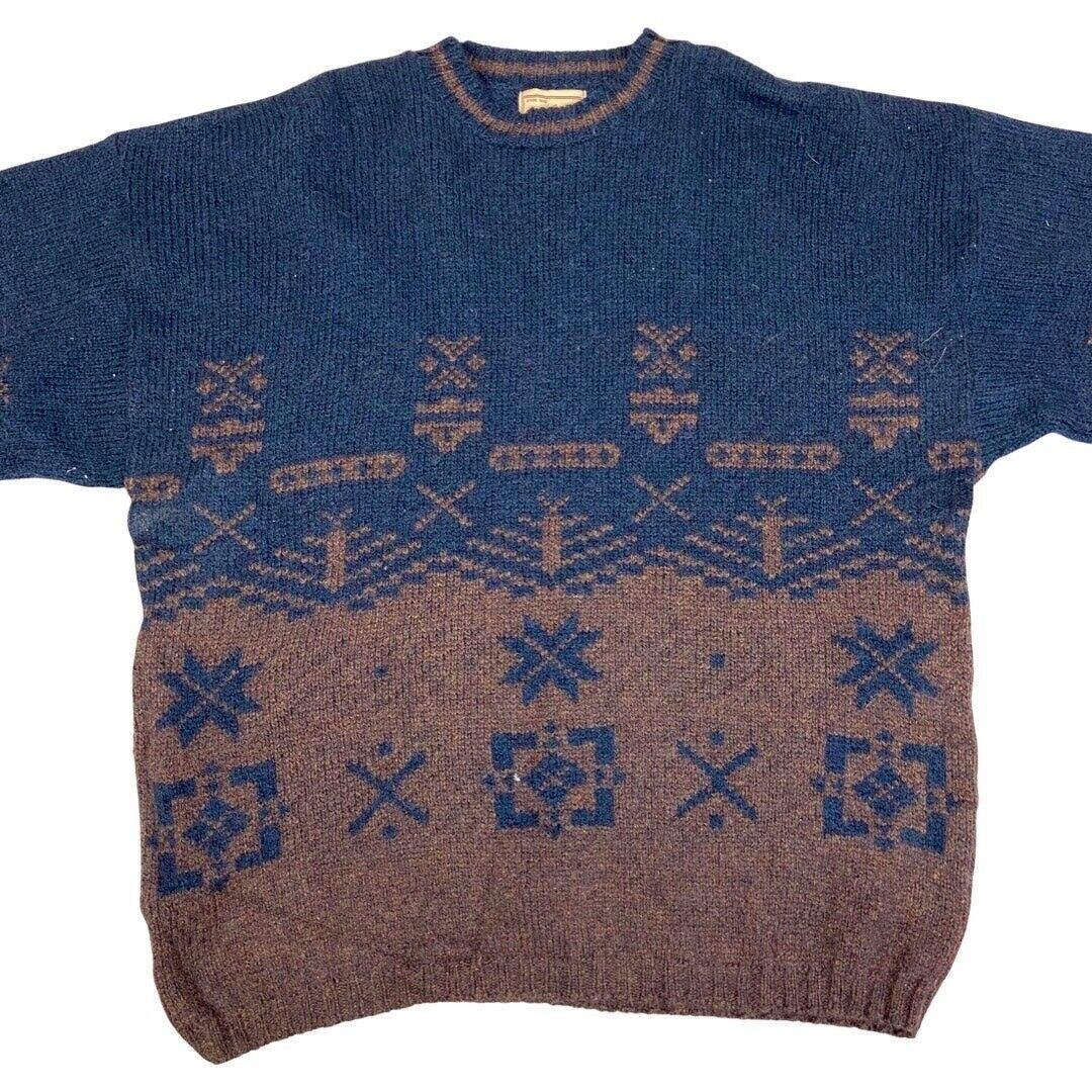 Vintage 90s Blue Brown Woolrich Made in USA Knit Jumper XL