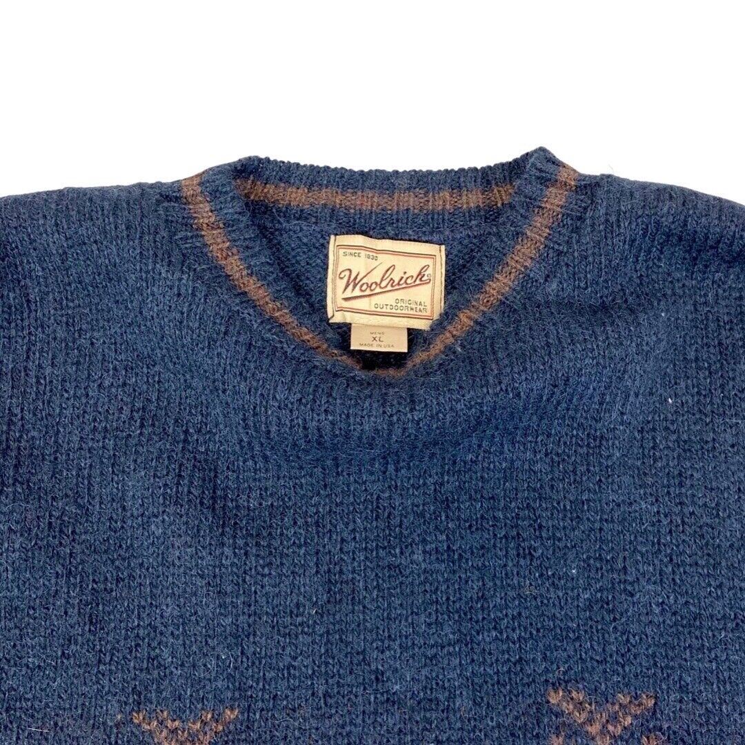 Vintage 90s Blue Brown Woolrich Made in USA Knit Jumper XL