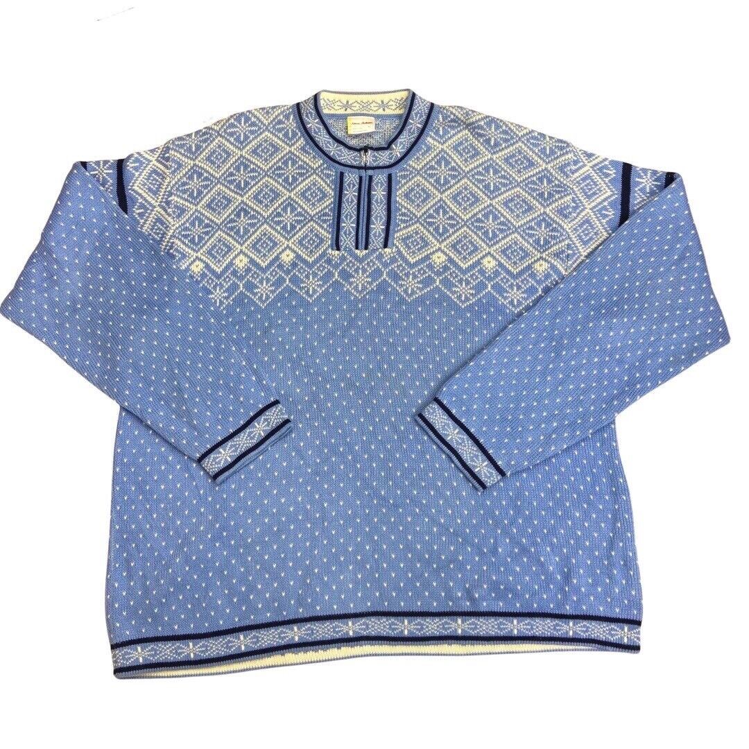 Vintage 90s Blue White Scandinavian Style 1/4 Zip Knit Jumper XXXL