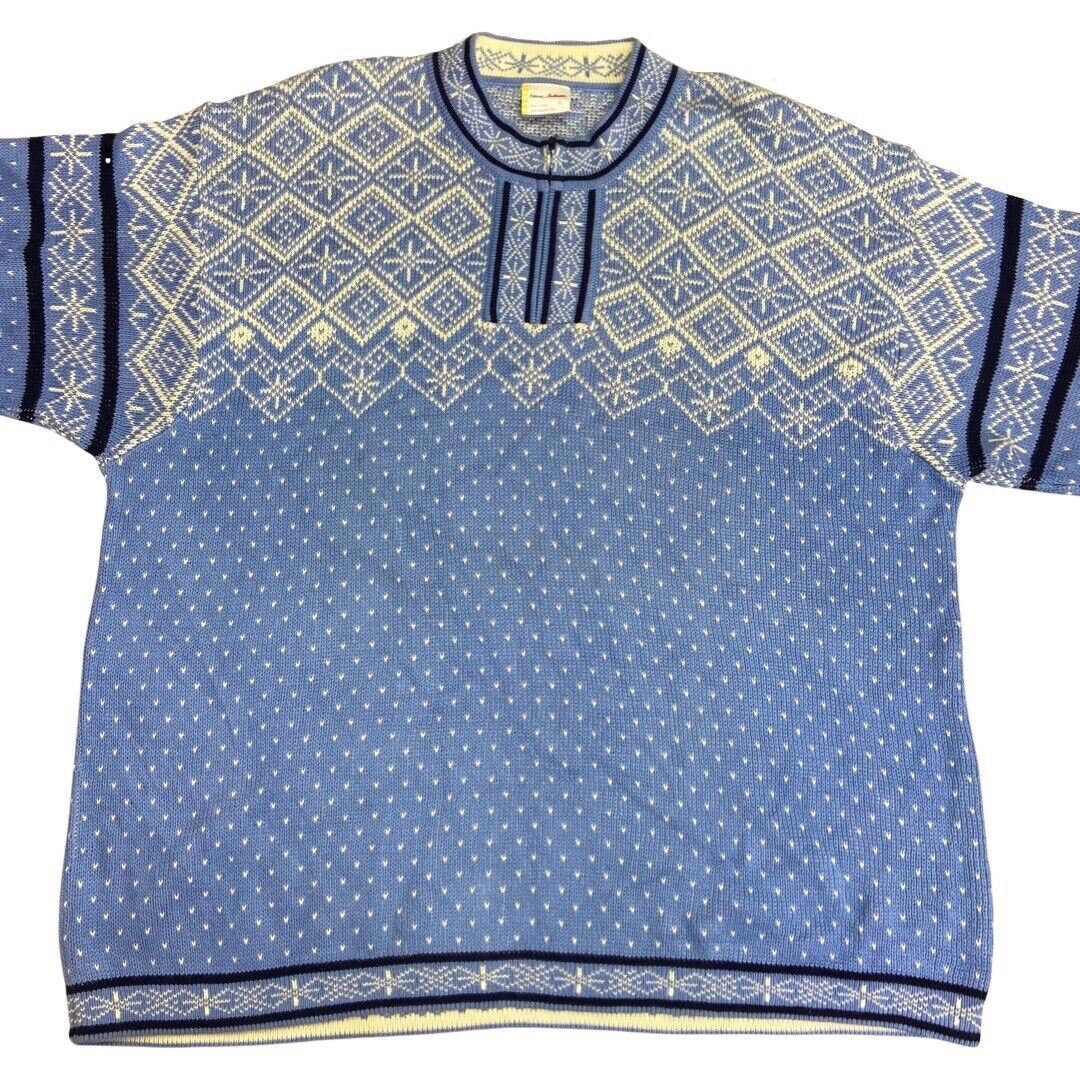 Vintage 90s Blue White Scandinavian Style 1/4 Zip Knit Jumper XXXL
