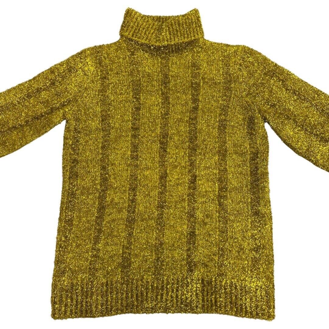 VTG 80s 90s Gold Glitter Roll Neck Disco Tinsel oversize Jumper 14 16 18 20 22