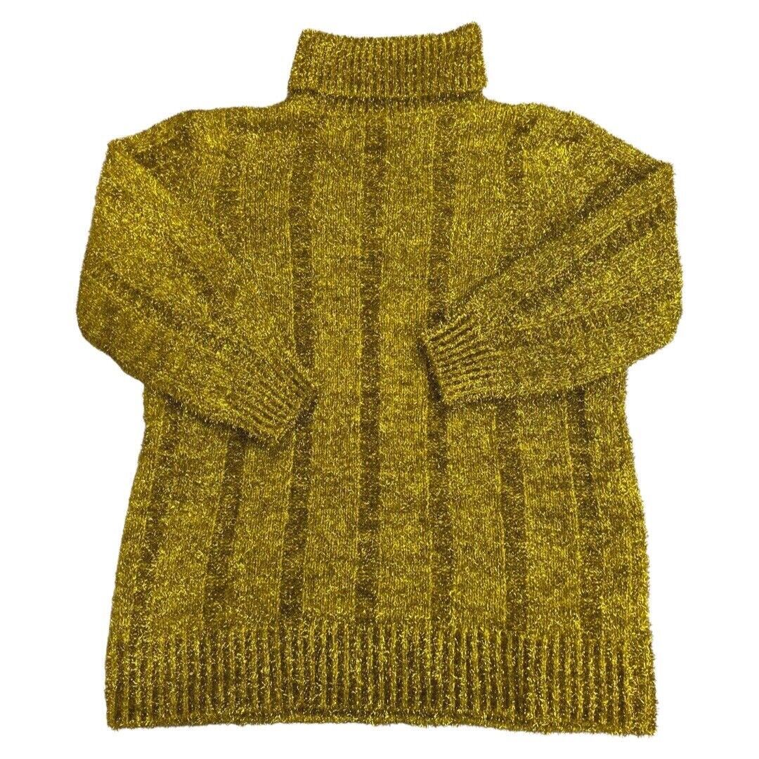 VTG 80s 90s Gold Glitter Roll Neck Disco Tinsel oversize Jumper 14 16 18 20 22