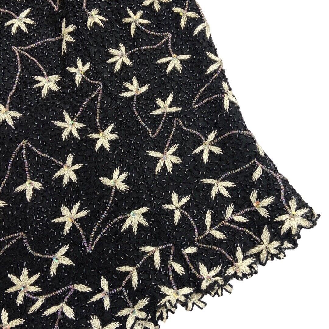 Vintage 90s Black Floral Embellished Sparkly Disco Top 12 14 M