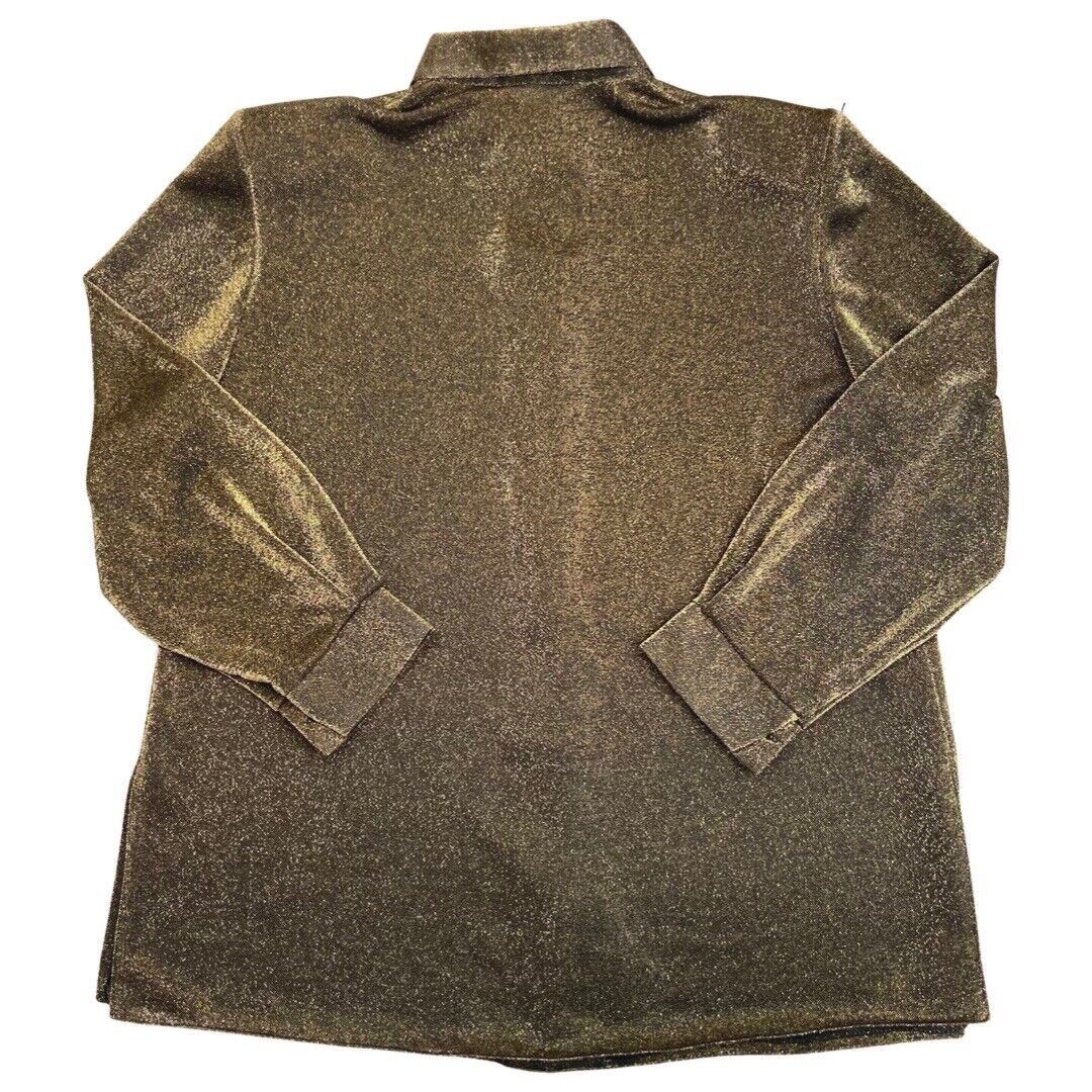 Vintage 80s 90s Gold Glittery Sheer Button Down Party Blouse 16 18 XL