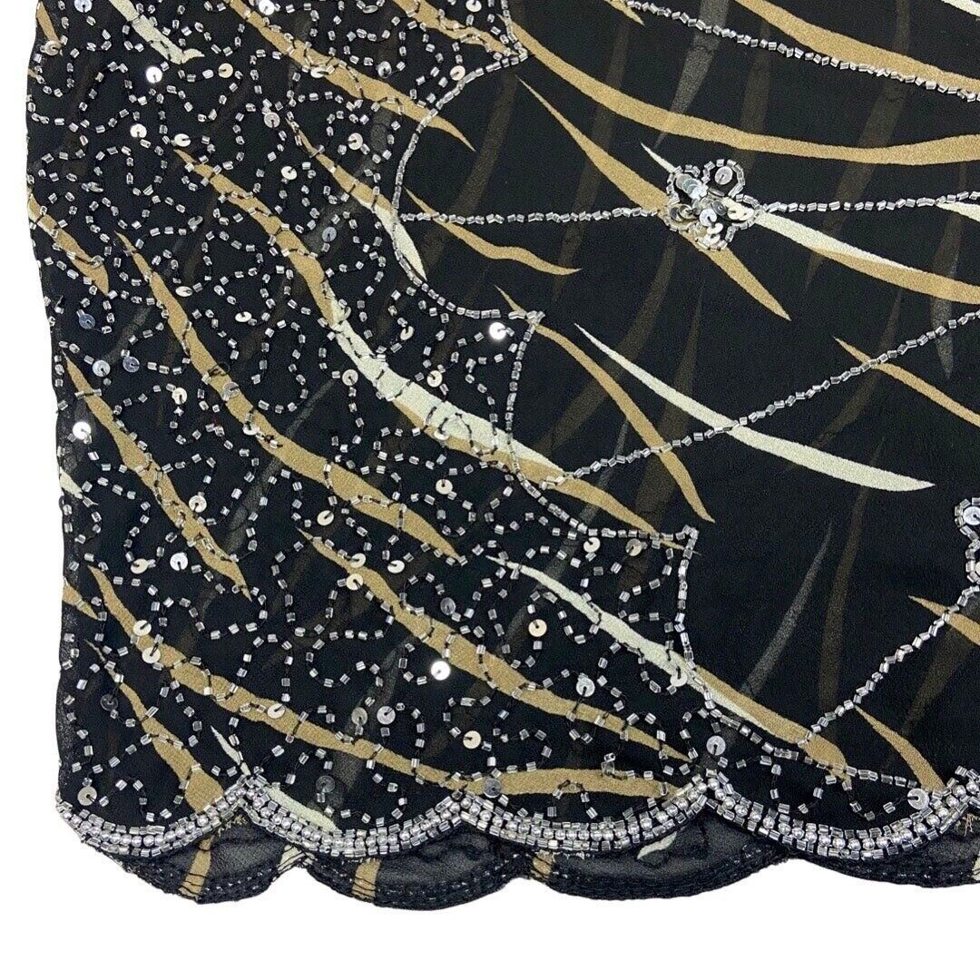 Vintage 90s 00s Black Mesh Embellished Asymmetrical Sparkly Disco Cami Top 16 L