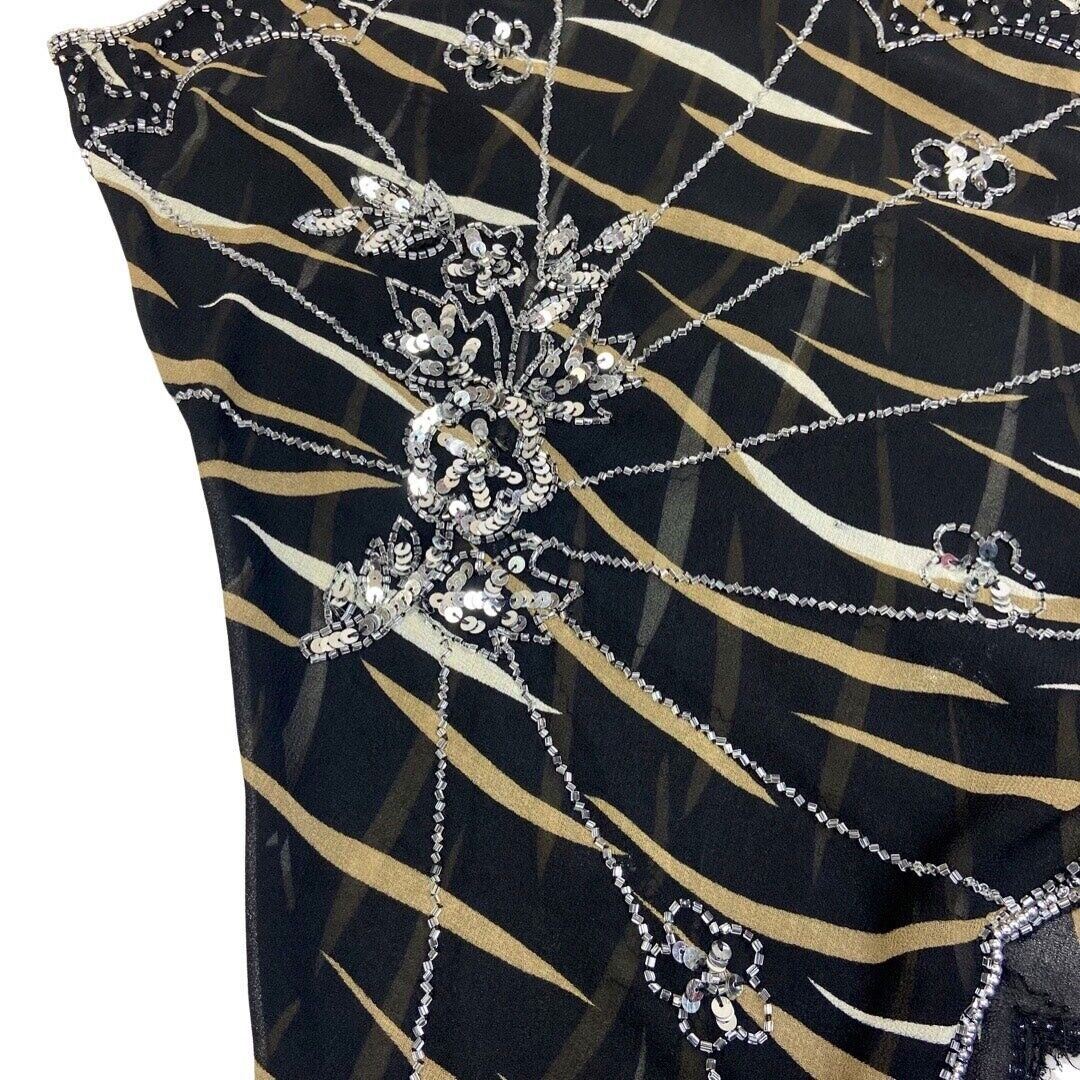 Vintage 90s 00s Black Mesh Embellished Asymmetrical Sparkly Disco Cami Top 16 L