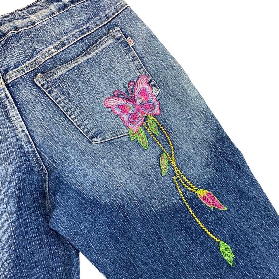 Vintage 90s Y2K Blue Flared Mid Rise Embroidered Jeans 8 S