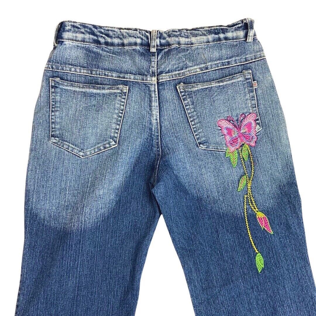 Vintage 90s Y2K Blue Flared Mid Rise Embroidered Jeans 8 S