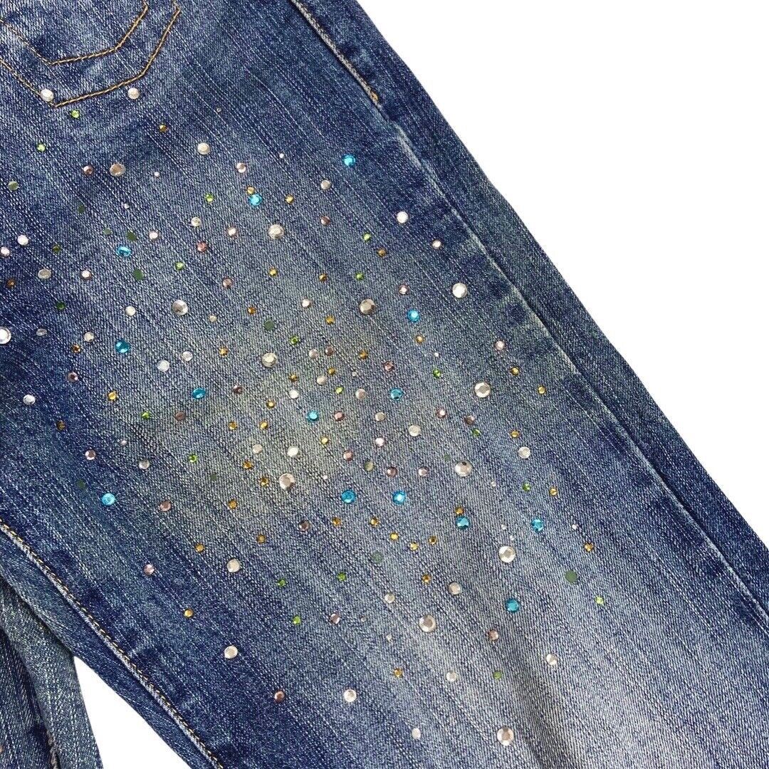 Vintage 90s Y2K Blue Denim Embellished Mid Rise Bootcut Jeans 8 10 S