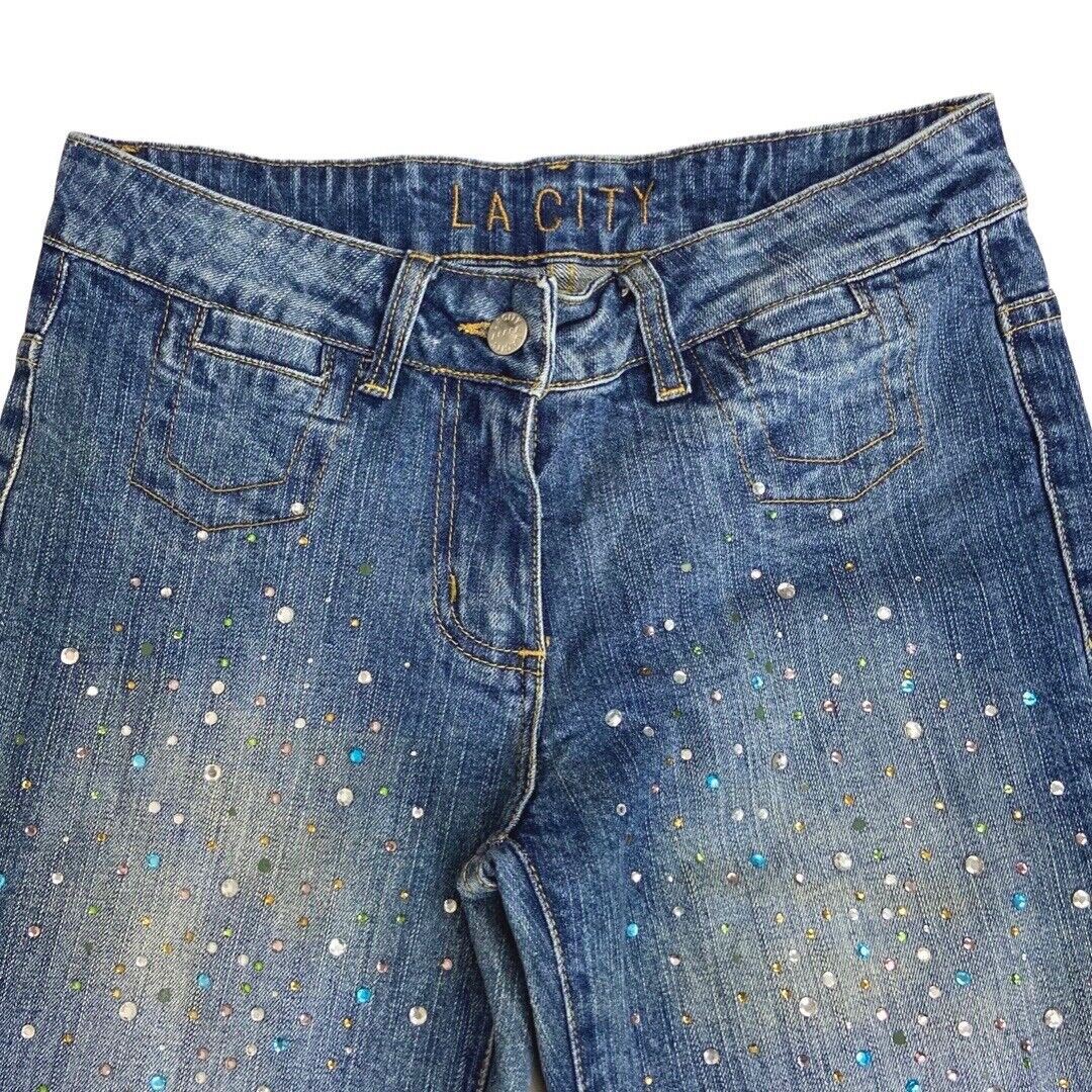 Vintage 90s Y2K Blue Denim Embellished Mid Rise Bootcut Jeans 8 10 S