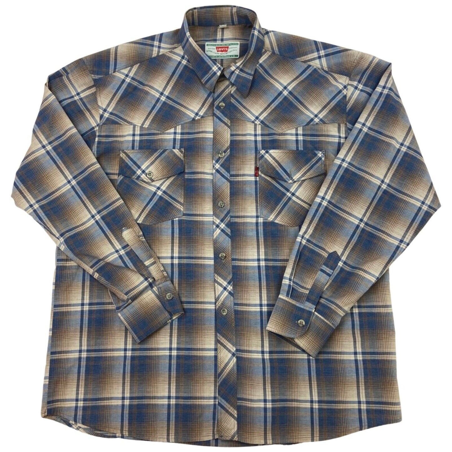 Vintage 70s Style Big E Levi’s Plaid Button Down Western Shirt L