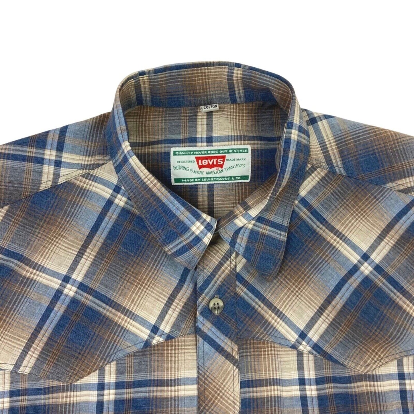 Vintage 70s Style Big E Levi’s Plaid Button Down Western Shirt L