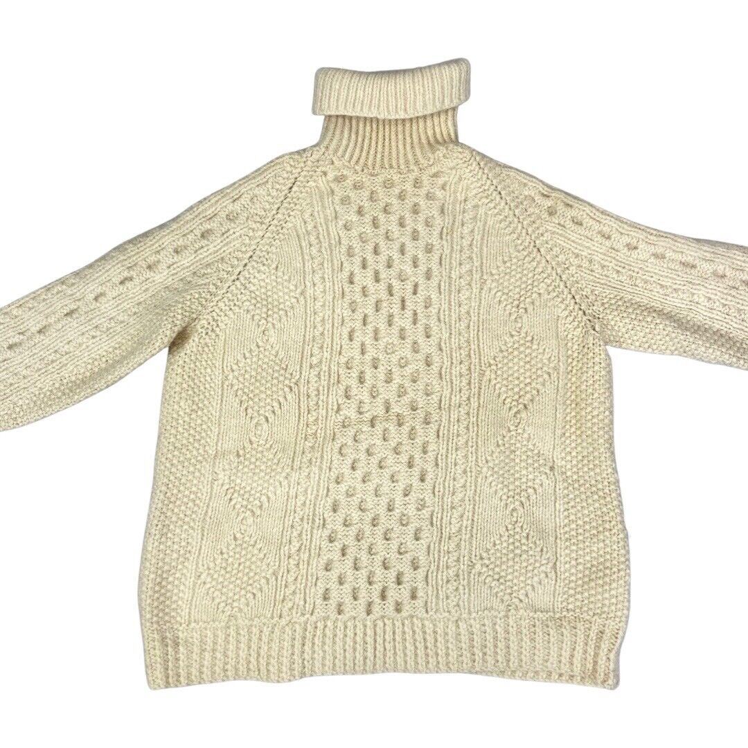 Vintage 80s 90s Cream Turtle Neck Hand Knit Sweater 12 14 M