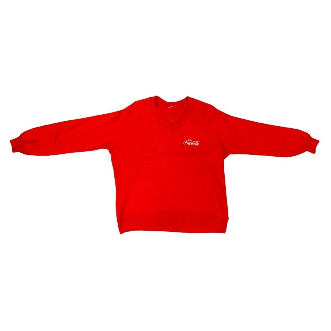 Vintage 90s Red Embroidered Coca Cola Coke Jersey Knit Sweater Jumper M L