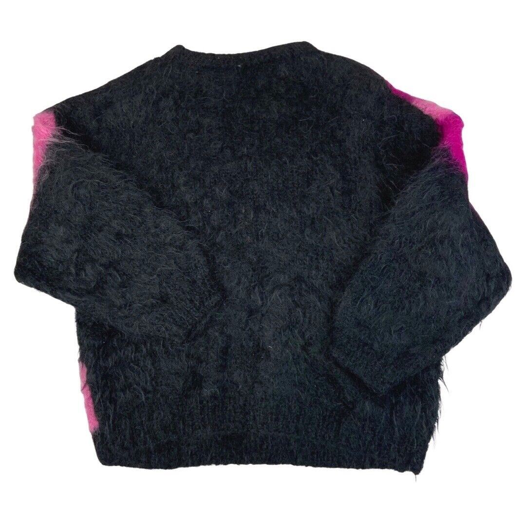 Vintage 80s Black Pink Mohair Pattern Knit Sweater 12 14 M
