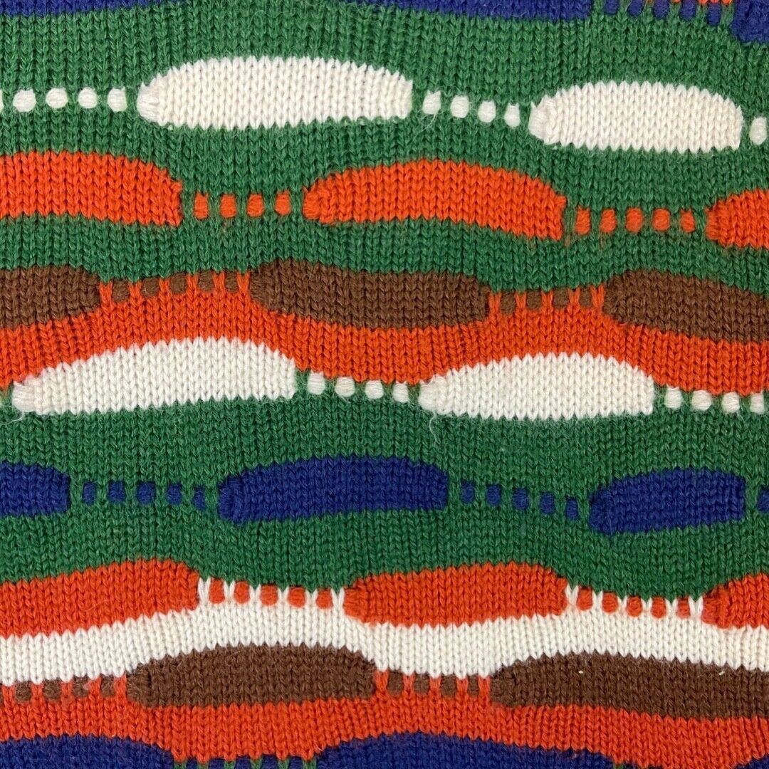 Vintage 80s 90s Orange Green Wavy Patterned Knitted Jumper 8 10