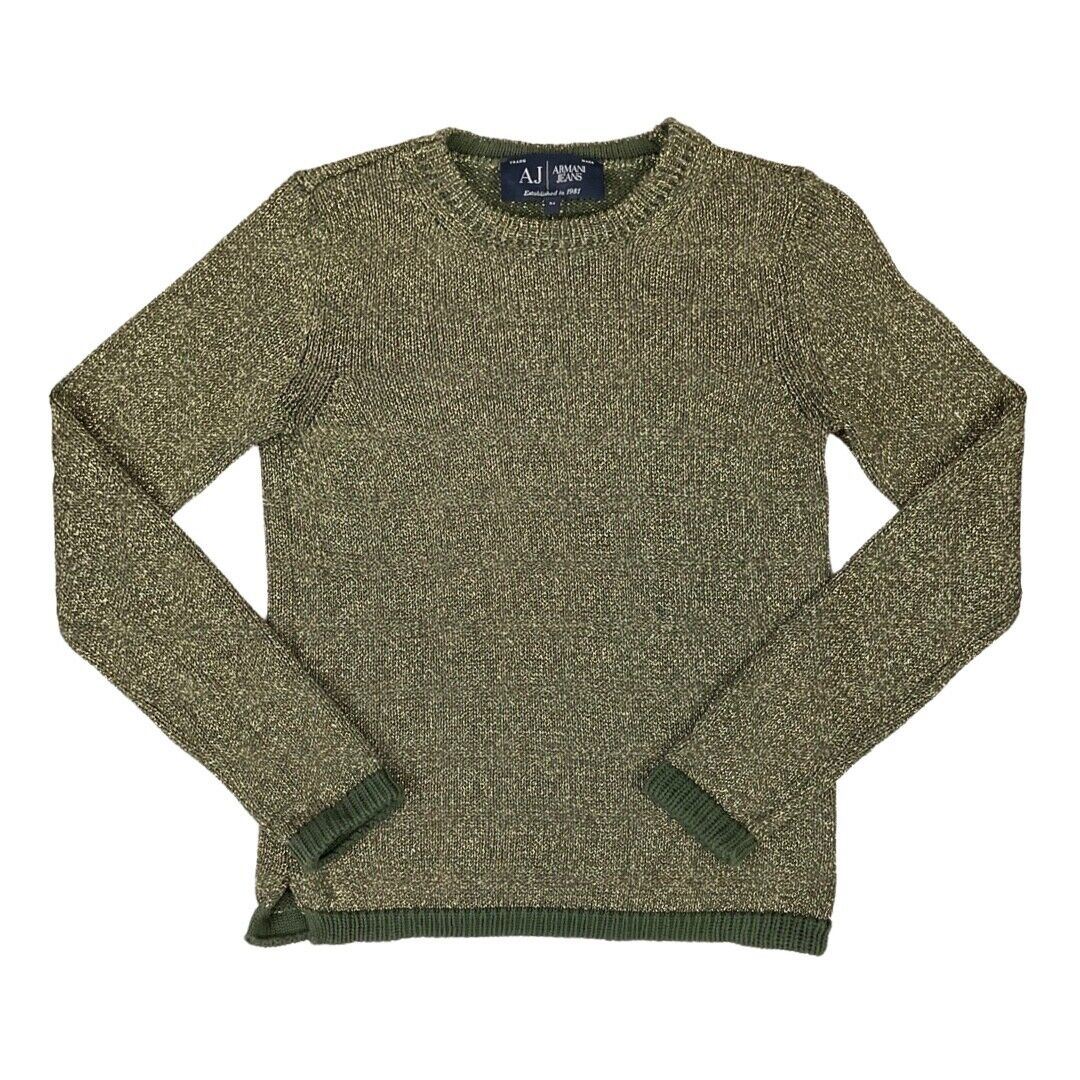 Vintage 90s 00s Khaki Green Gold Armani Jeans Lurex Slim-Fit Knitted Jumper 8