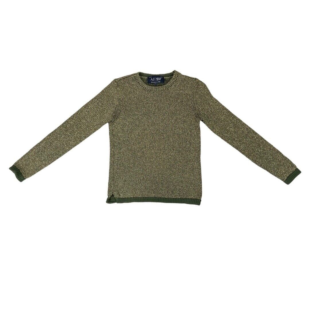 Vintage 90s 00s Khaki Green Gold Armani Jeans Lurex Slim-Fit Knitted Jumper 8