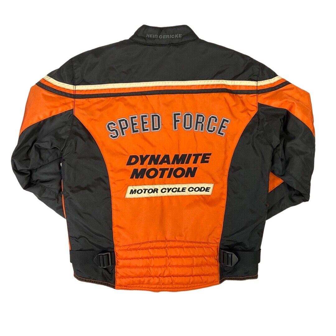 Vintage 90s Orange Black Hein Gericke Embroidered Racing Motorcycle Jacket M