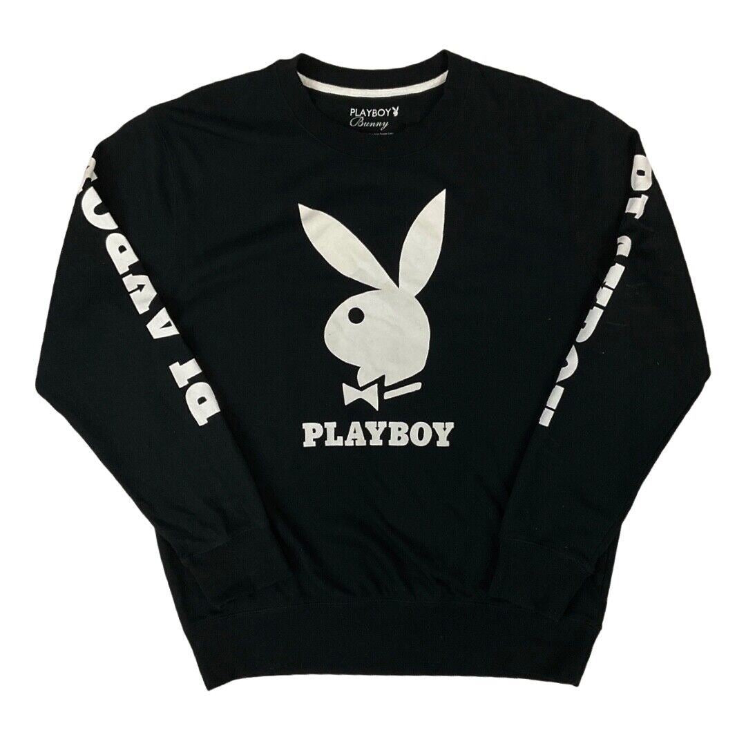 Vintage 90s Y2K Black White Graphic Print Playboy Bunny Sweatshirt 12 14