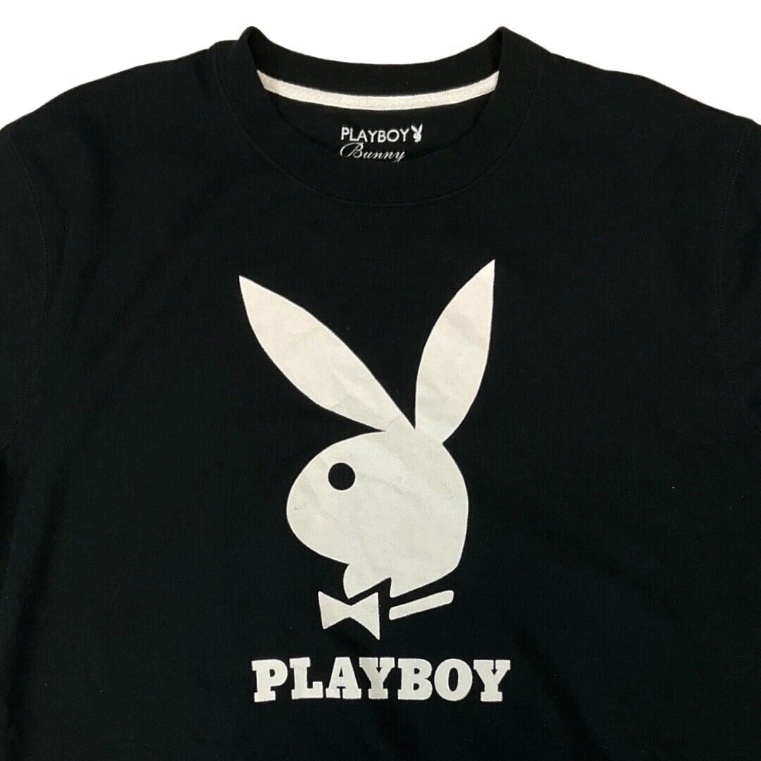 Vintage 90s Y2K Black White Graphic Print Playboy Bunny Sweatshirt 12 14