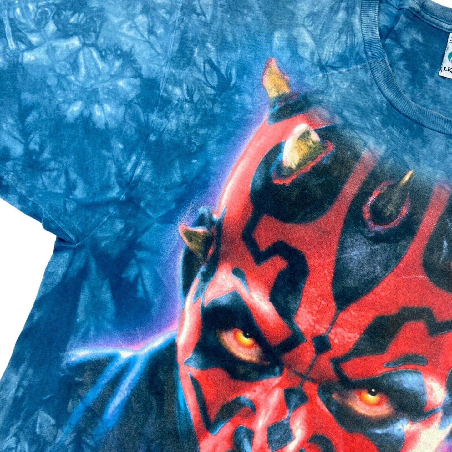 Vintage 90s Blue Tie Dye Liquid Blue Darth Maul Glow In The Dark T-shirt L