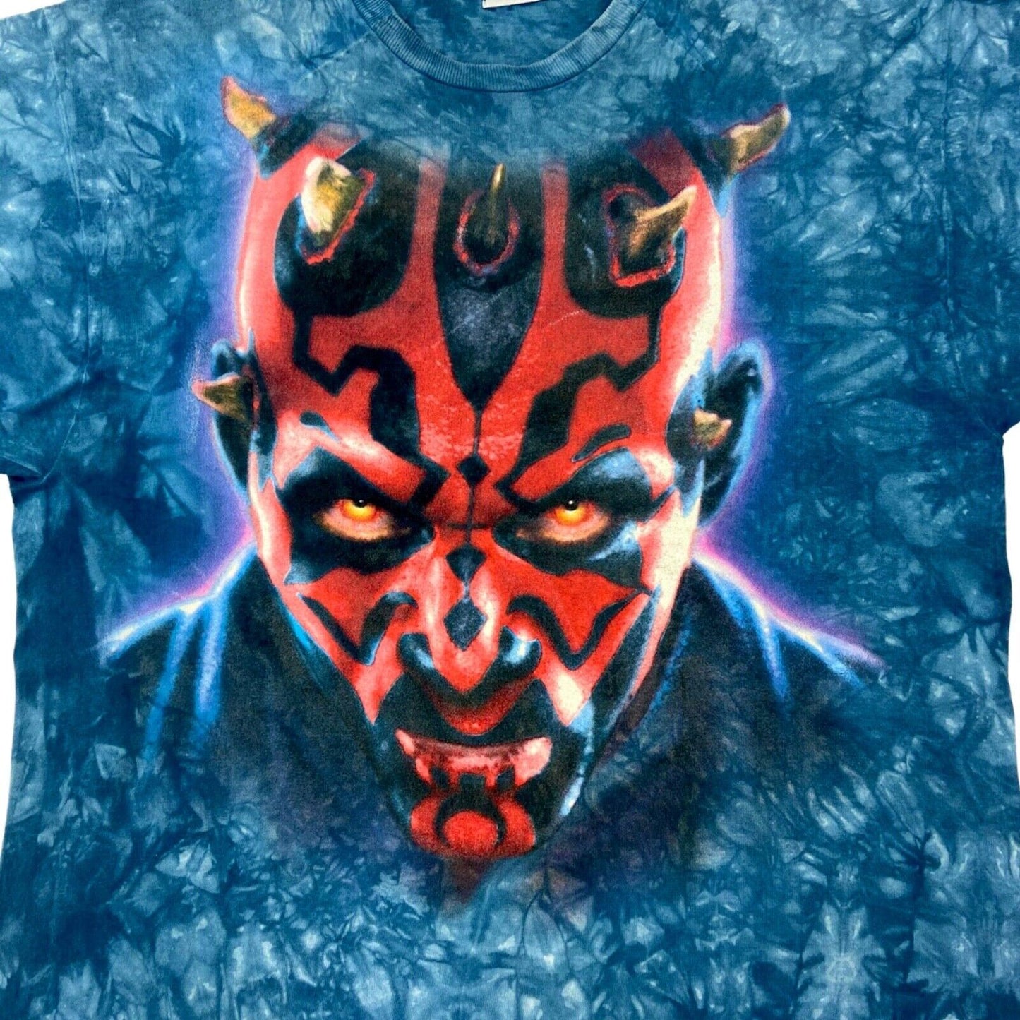 Vintage 90s Blue Tie Dye Liquid Blue Darth Maul Glow In The Dark T-shirt L