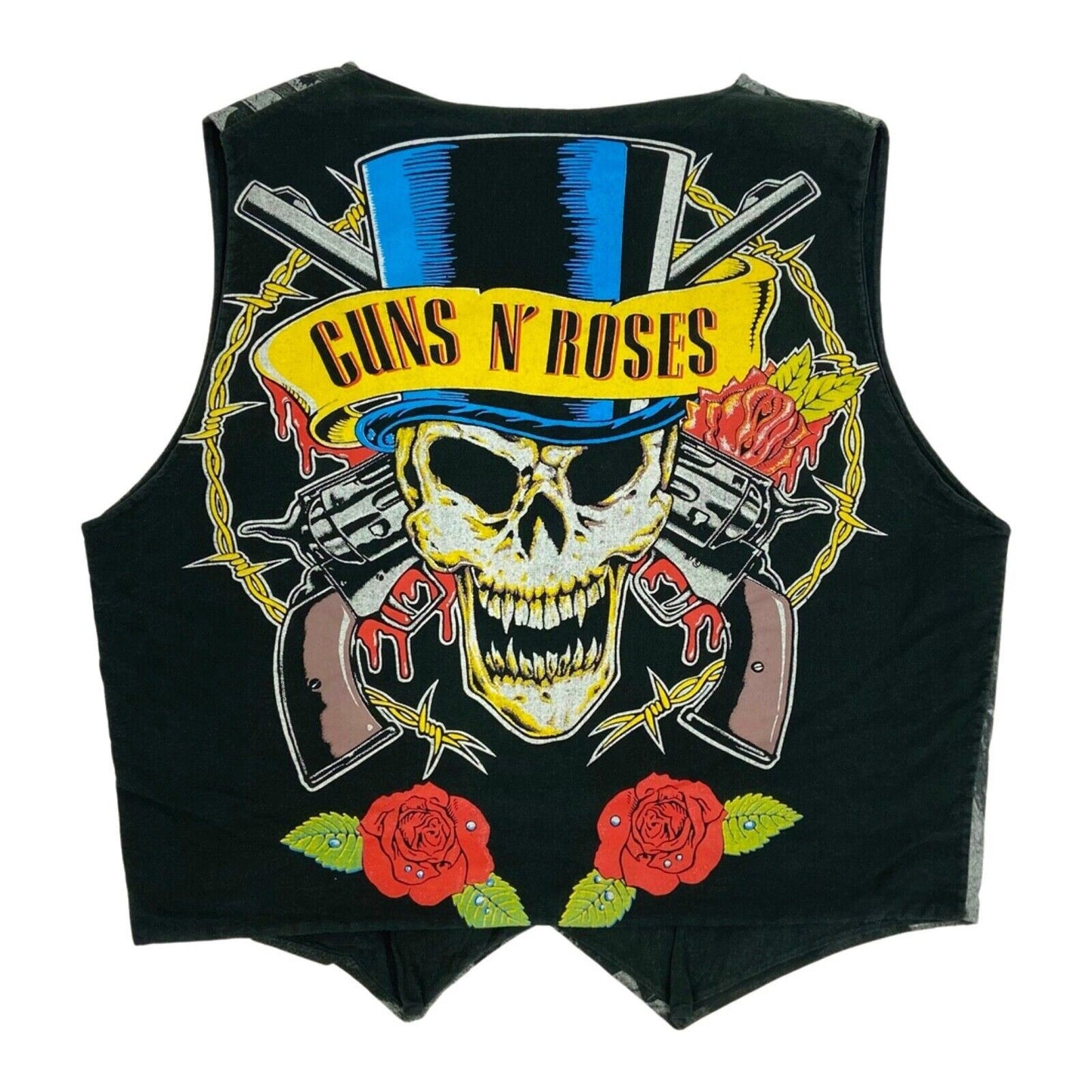 Vintage 90s Black Grey Guns N’ Roses Graphic Print Waistcoat M