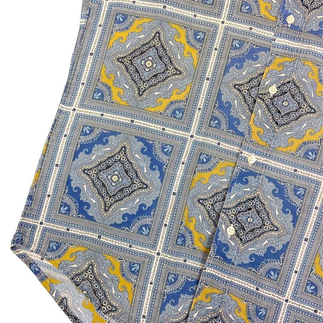 Vintage 90s Blue Yellow Moschino Baroque Patterned Button Down Shirt L