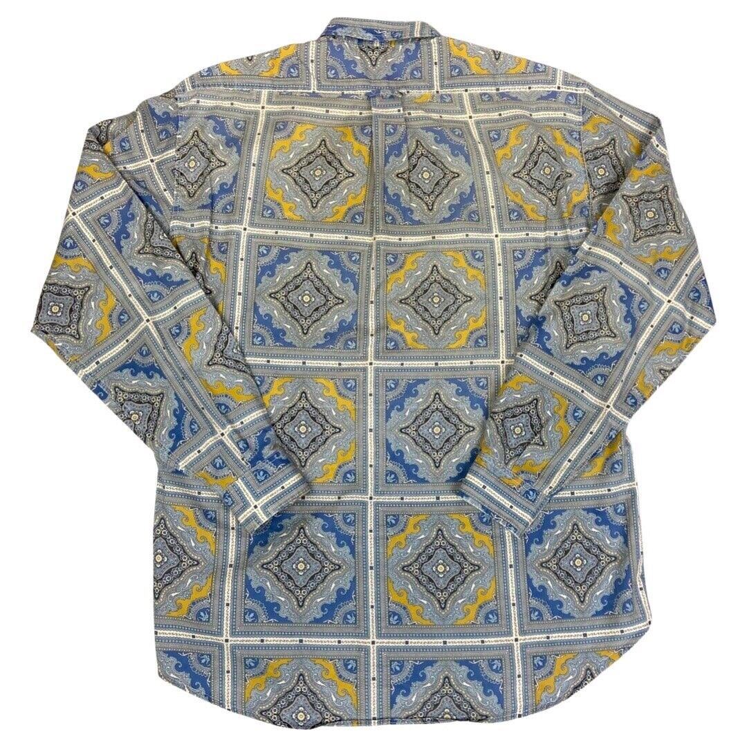 Vintage 90s Blue Yellow Moschino Baroque Patterned Button Down Shirt L