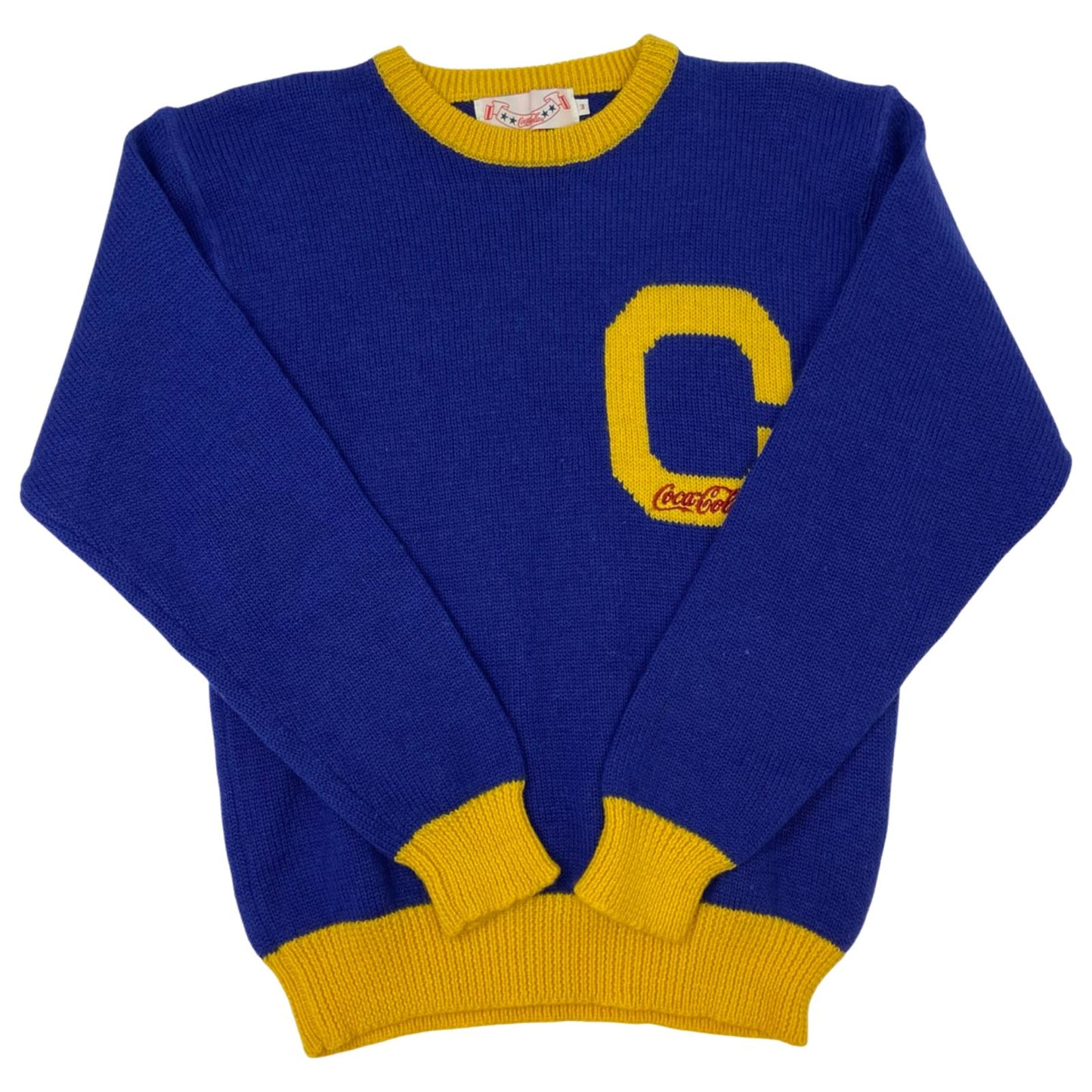 Vintage 1988 Blue Yellow Coca Cola Knit Embroidered Sweater S