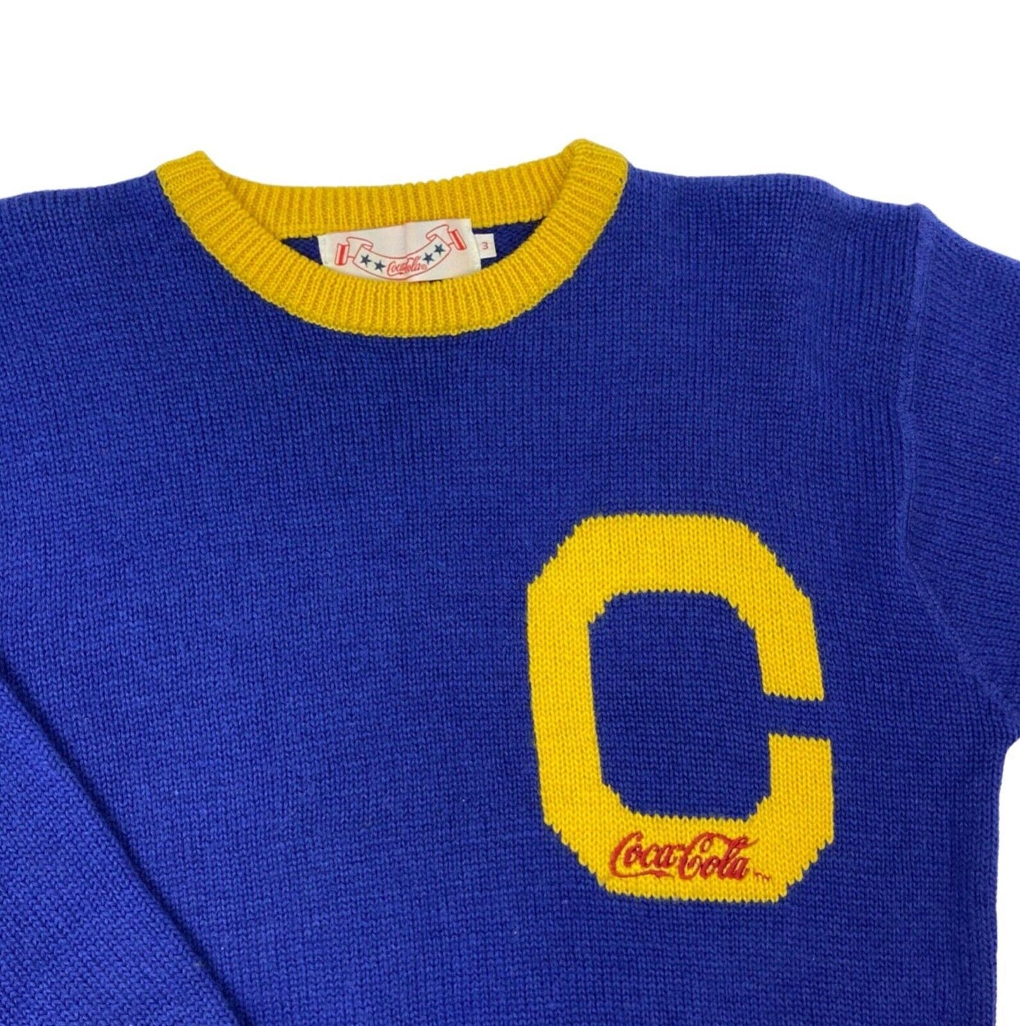 Vintage 1988 Blue Yellow Coca Cola Knit Embroidered Sweater S