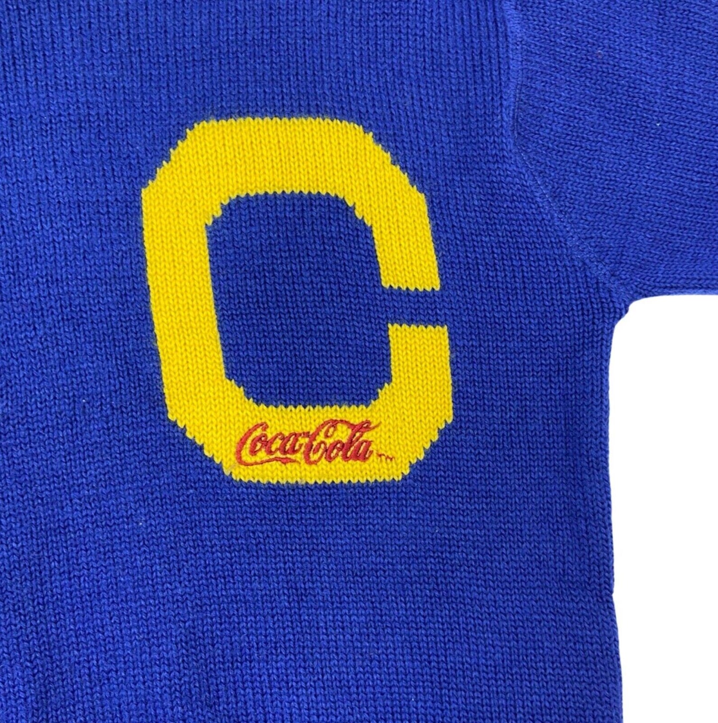Vintage 1988 Blue Yellow Coca Cola Knit Embroidered Sweater S