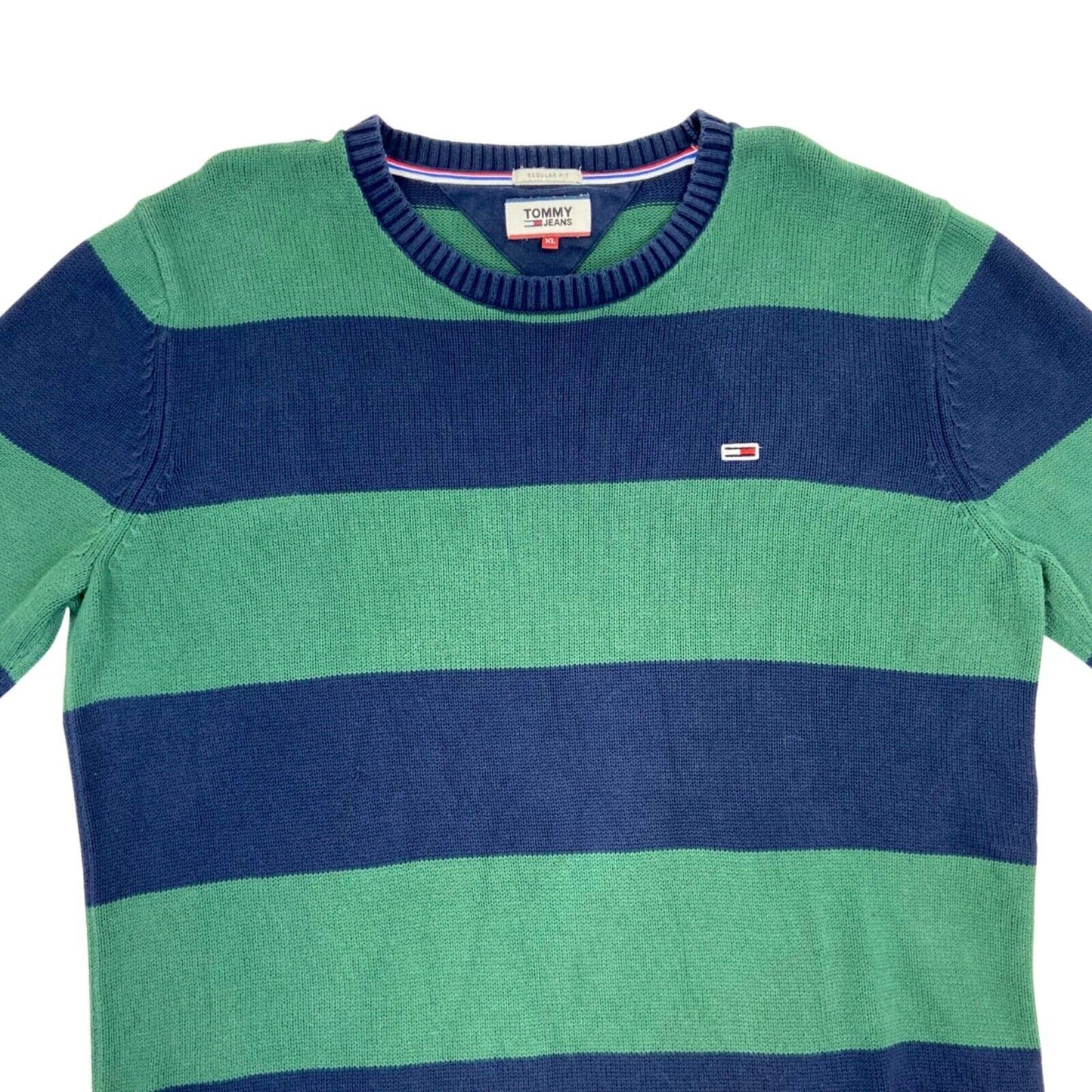 Vintage 90s 00s Navy Green Tommy Hilfiger Striped Knit Sweater XL