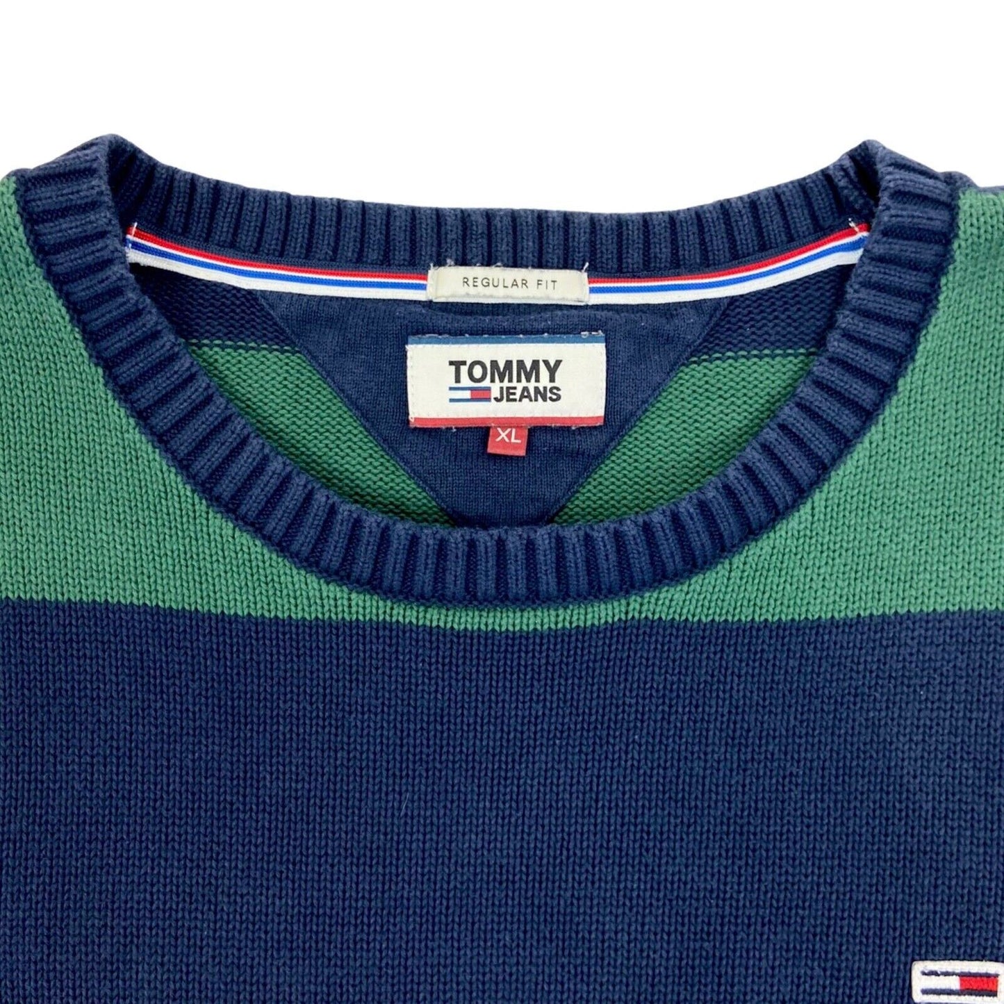 Vintage 90s 00s Navy Green Tommy Hilfiger Striped Knit Sweater XL