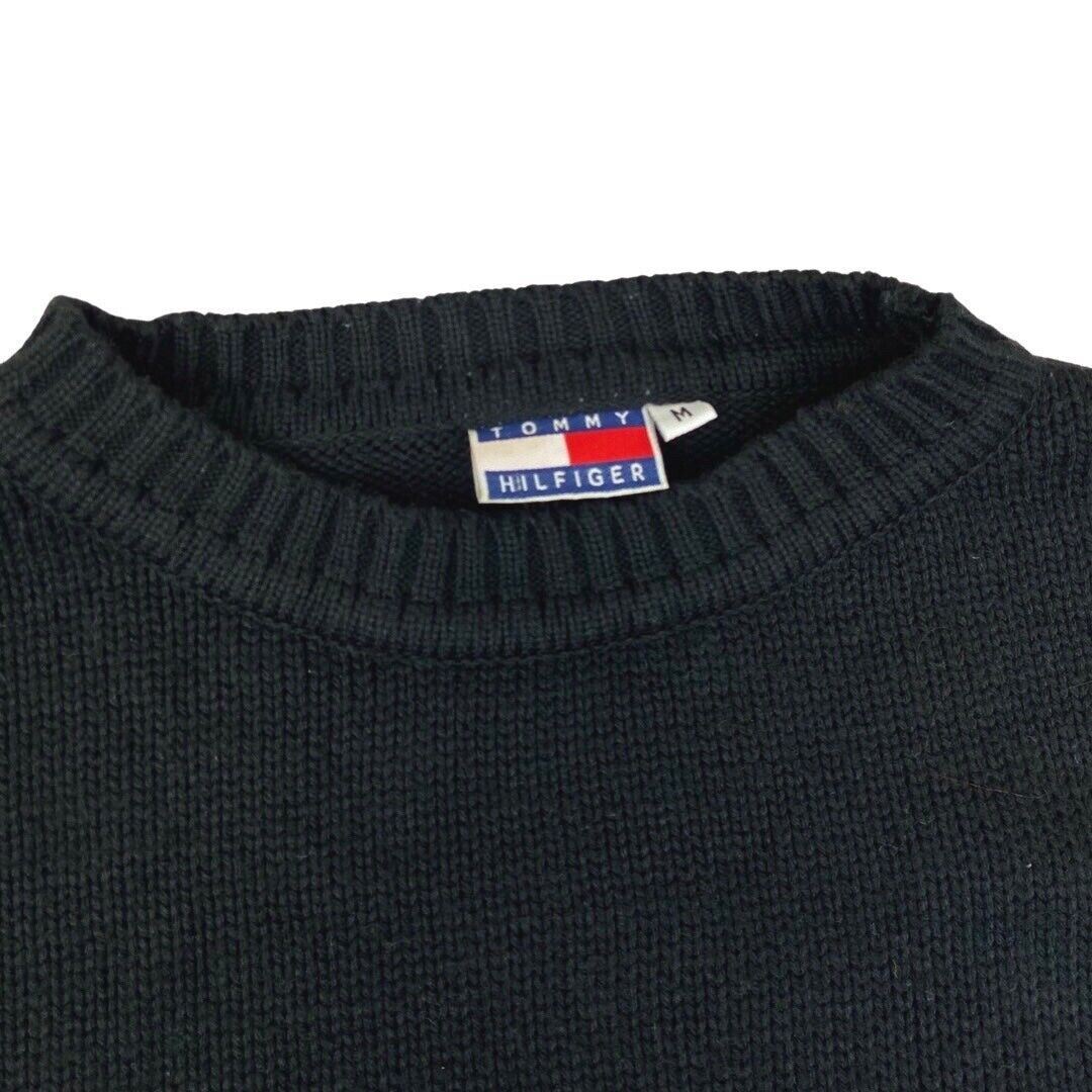 Vintage 90s 00s Black Embroidered Tommy Hilfiger Knit Sweater L