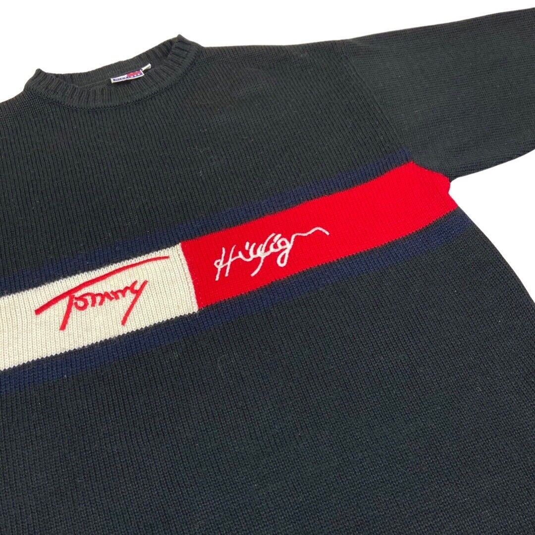 Vintage 90s 00s Black Embroidered Tommy Hilfiger Knit Sweater L