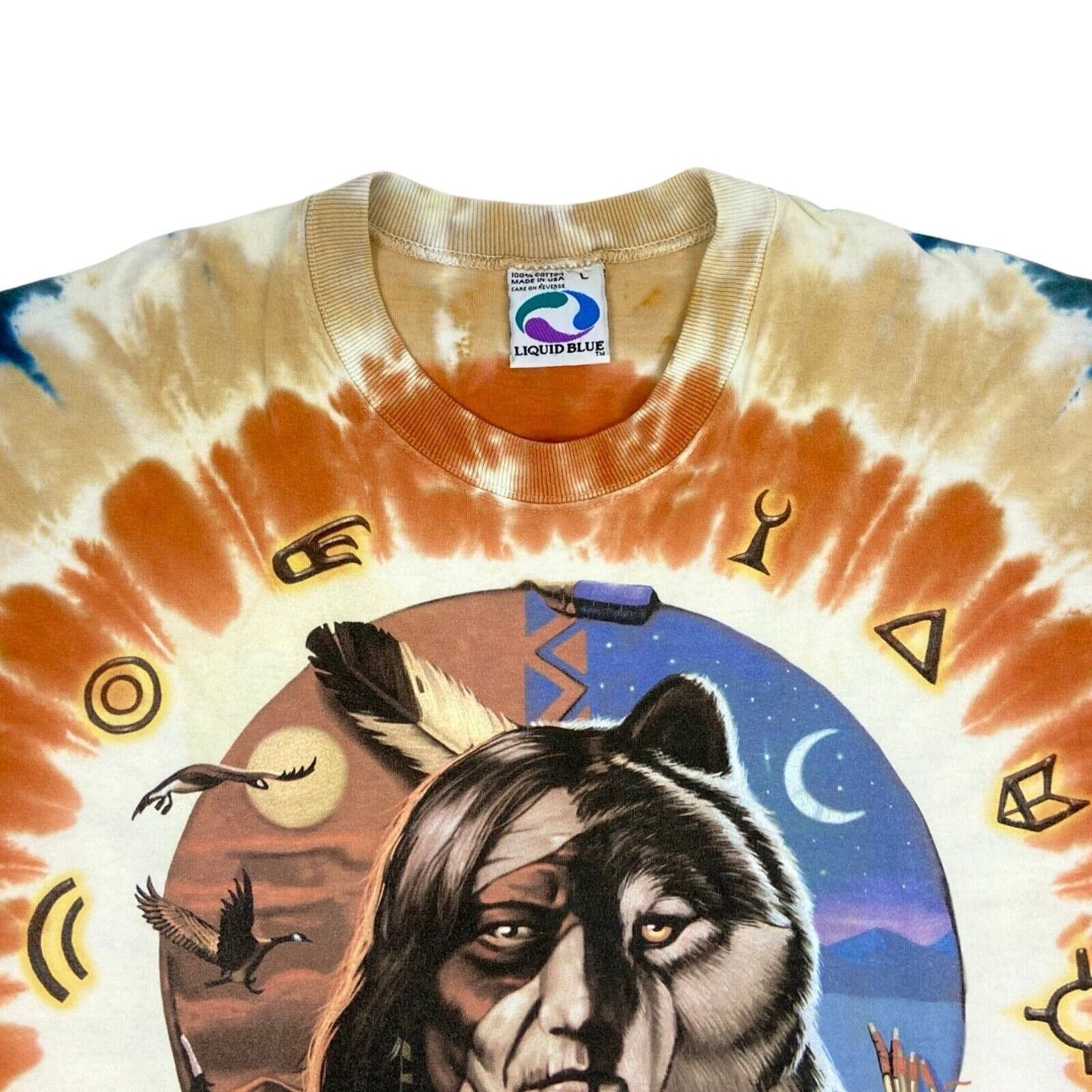 Vintage 1996 Blue Orange Liquid Blue Graphic Tie-Dye T-shirt L